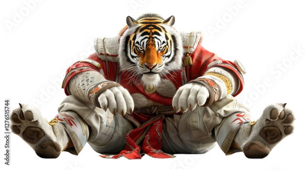 Obraz A majestic tiger warrior isolated on a white background