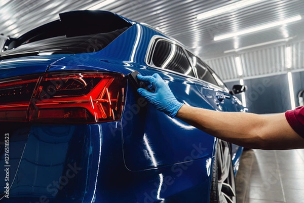 Obraz Process of applying a nano-ceramic coating on the car's. Protection the car body from scratches, chips and damage. 