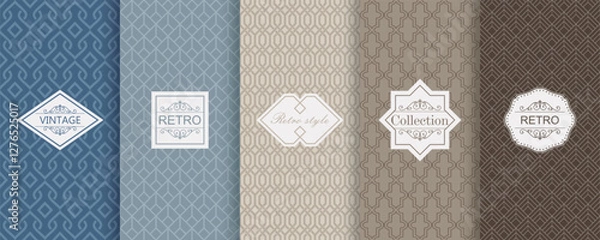 Fototapeta Vector geometric seamless patterns for print, decor, voucher, package, banner. Trendy set of abstract colorful backgrounds with minimal labels, frames. Abstract modern retro line ornament textures
