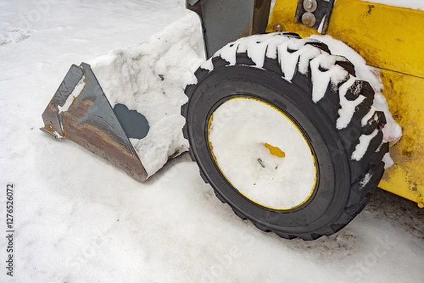 Obraz Snow removal tractor, bulldozer, for clearing, snow drifts. Public services for snow removal.