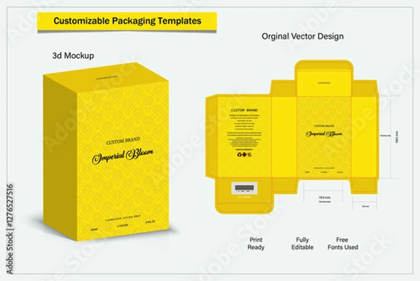 Fototapeta Perfume Packaging design, luxury box design template, Box die line, 3d Box Mockup, and Design elements. Illustration Vector Design Template.