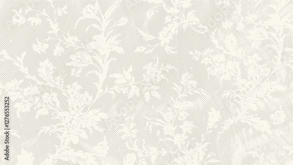 Fototapeta Organic fleck eggshell texture with floral imprint. Minimalistic background with egg shell ornament. Vintage ecru backdrop with dots, speckles particles. Natural grunge surface,grain paper