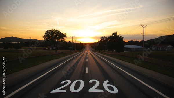 Fototapeta text 2026 written on the road in the middle of asphalt road