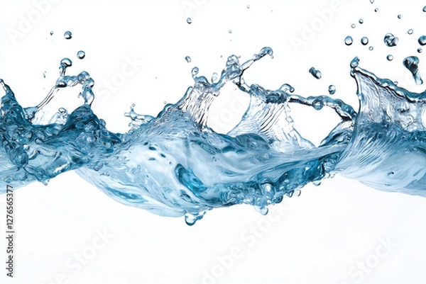 Fototapeta Selective focus water splash isolated on white background, Water wave for commercial advertisement.