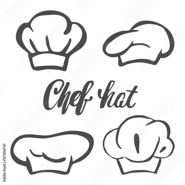 Obraz Chef hat silhouette isolated set. Black hat chef cook for logo.