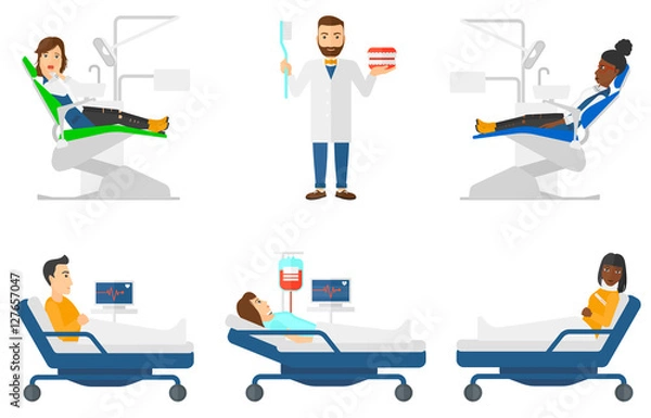 Fototapeta Vector set of doctor characters and patients.