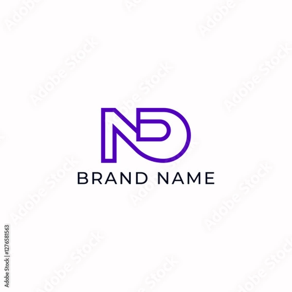 Fototapeta ILLUSTRATION LETTER ND GEOMETRIC LINE LOGO ICON PURPLE COLOR TEMPLATE SIMPLE MINIMALIST ELEMENT DESIGN SIMPLE VECTOR GOOD FOR APPS, BRAND 