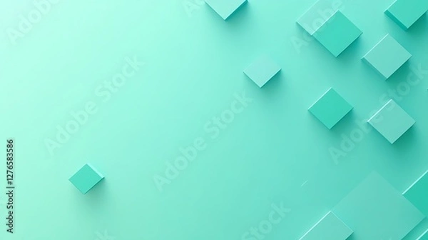 Fototapeta Abstract teal cubes scattered on a pastel background