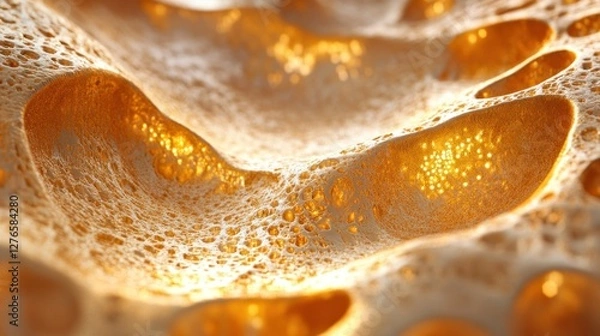 Fototapeta Golden Foam Abstract Texture: A Close-Up of Bubbly, Honeycomb-Like Surface
