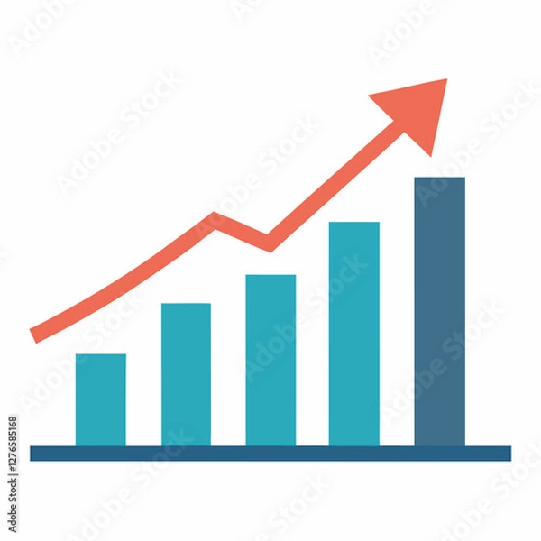 Fototapeta A bar graph showing an upward trend with an arrow indicating growth and positive progression forward. Business themed Graphic resource.