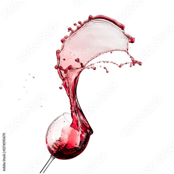 Obraz Red wine up and splash from a glass on white background, studio shot