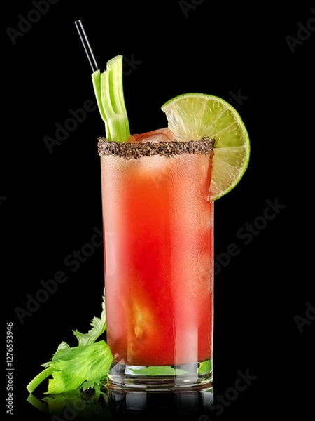 Obraz Caesar Drink cocktail on black background, studio shot.