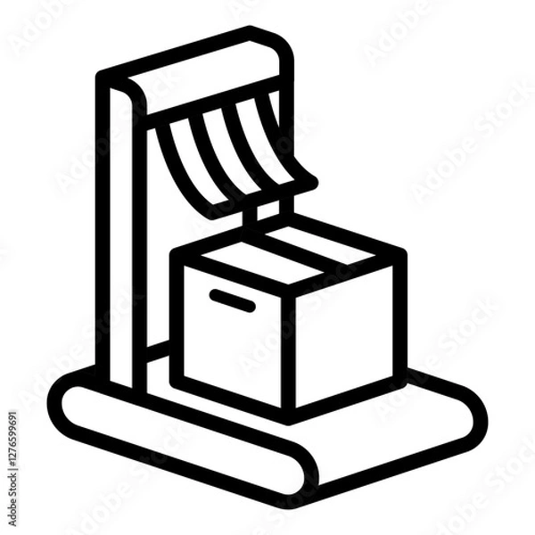 Obraz icon of a conveyor belt with a package passing through a scanner symbolizing cargo inspection and logistics processing.