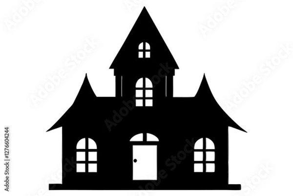 Fototapeta Haunted house Silhouette on white background