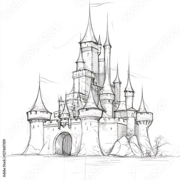 Fototapeta magical castle in bold sketch