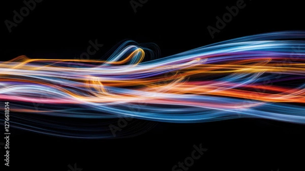 Fototapeta Vibrant Light Trails on a Dark Background, Creating Dynamic Patterns of Colorful Movement and Energy, Capturing the Essence of Motion in a Stunning Abstract Display