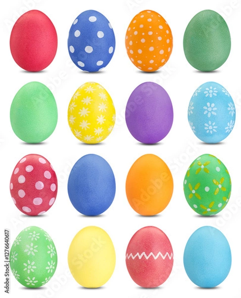 Fototapeta Easter eggs in different colors isolated on white, set