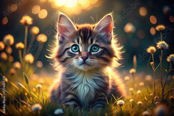 Fototapeta Generative AI creates a panoramic of an adorable fluffy kittenâ€”the ultimate cute cat wallpaper.