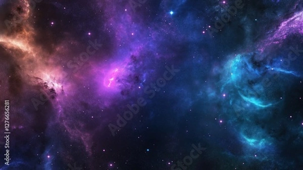 Obraz Vibrant Cosmic Galaxy Texture Featuring Deep Purples and Blues With a Multitude of Glowing Stars