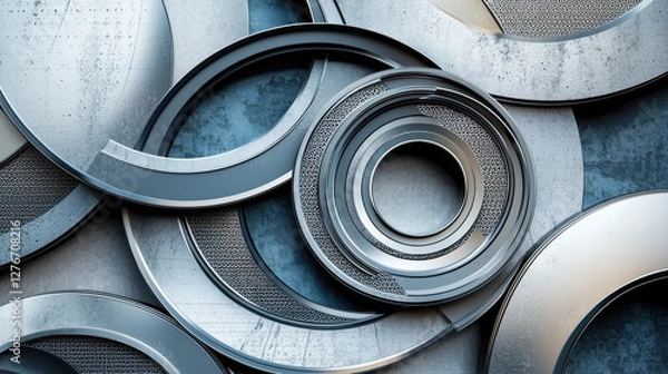 Fototapeta Abstract geometric design with overlapping circular shapes in metallic tones