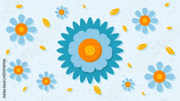 Obraz Flower, floral, nature flat design background in blue and orange pastel color style portrait. Vector illustration. Suitable for poster, wallpaper, banner and wall art.