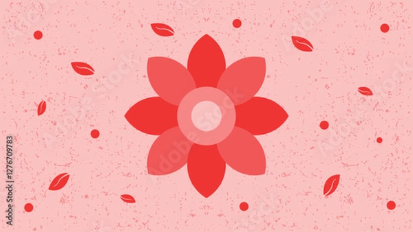 Obraz Flower, floral, nature flat design background in red pastel color style portrait. Vector illustration. Suitable for poster, wallpaper, banner and wall art.