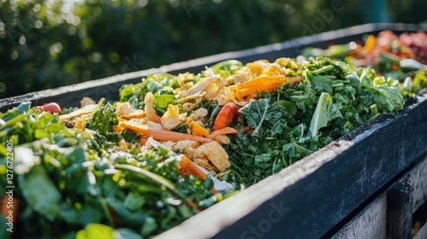 Fototapeta Eco-friendly household disposing of food scraps responsibly in a composting station.