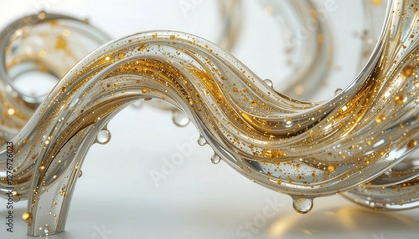 Fototapeta flowing abstract sculpture with gold accents and transparent curves