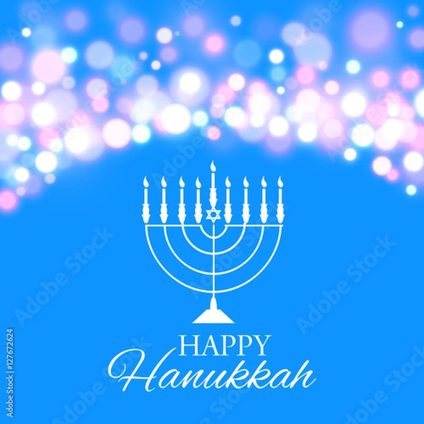 Fototapeta Hanukkah background with menorah and lights. Vector illustration