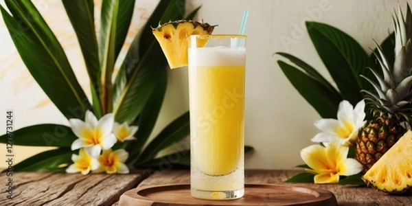 Obraz Pineapple Smoothie with a Straw 