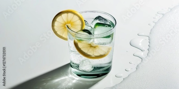 Obraz Sparkling Lemon Water in a Glass 