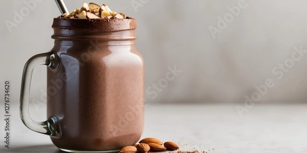 Fototapeta Rich and Creamy Chocolate Smoothie in a Mason Jar