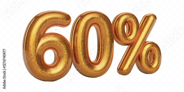 Fototapeta realistic 3d balloon number with percent sign for sale concept discount typography different gold colour style isolated on white background.