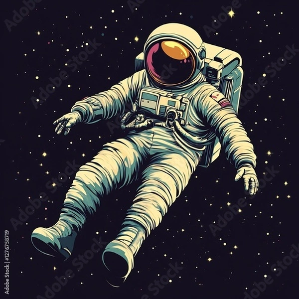 Fototapeta retro comic astronaut floating space