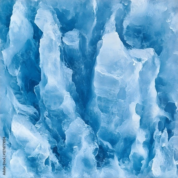 Fototapeta A textured close-up of blue ice, showcasing its jagged and crystalline structure with varying shades of light and dark blue.