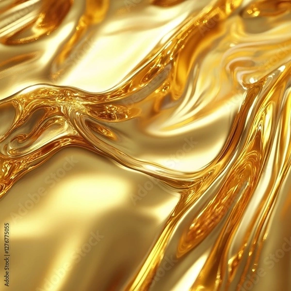 Fototapeta Abstract flowing gold liquid with smooth, shiny, and reflective surfaces creating a luxurious and elegant texture.