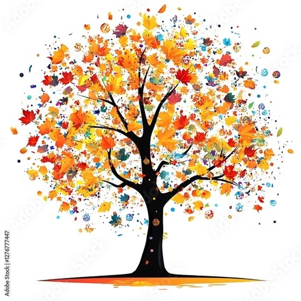 Fototapeta Abstract autumn tree, colorful fall foliage, artistic design, graphic element