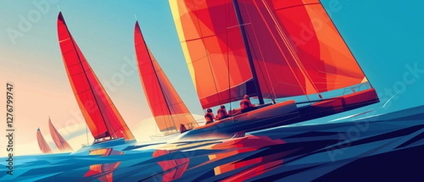 Fototapeta A racing high-speed catamaran with sleek lines and_003