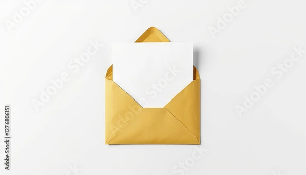 Fototapeta Elegant golden envelope with white paper inside, minimalistic design