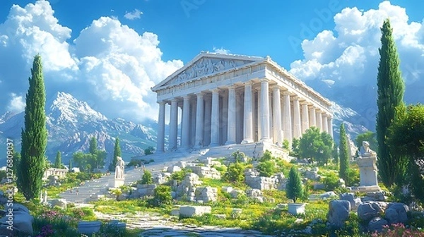 Obraz ancient Greek ruins on mountain top high resolution hd picture
