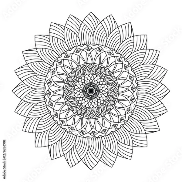 Fototapeta Abstract simple minimalist round circle mandala in black and white for a medium content books.
