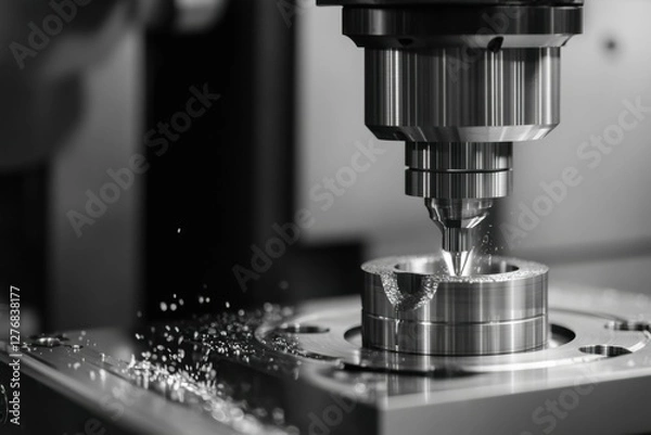 Fototapeta Machinist supervising CNC milling process, ensuring precision in custom component production, modern industrial facility