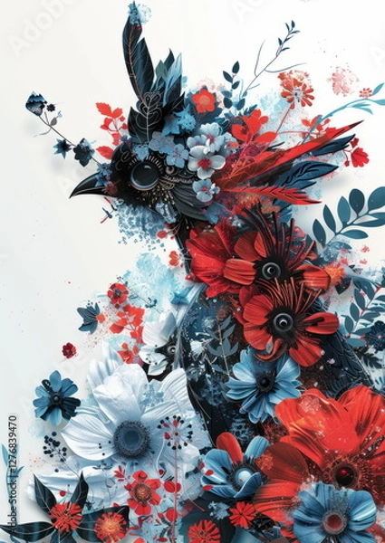 Obraz Graceful Flower Bird Illustration Featuring Vibrant Colors and Balanced Design for Love and Nature Themes