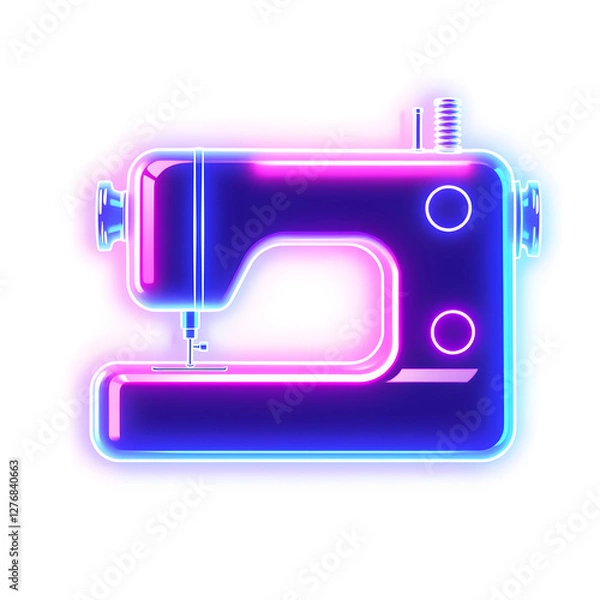 Fototapeta sewing machine holographic 3D icon. neon symbol vector illustration isolated on white background. Generative AI