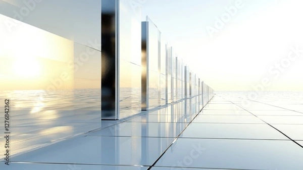 Fototapeta Tranquil Reflection of Sunlight on Glass Tiles and Water Surface