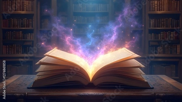 Obraz Floating Books with Magical Energy Aura
