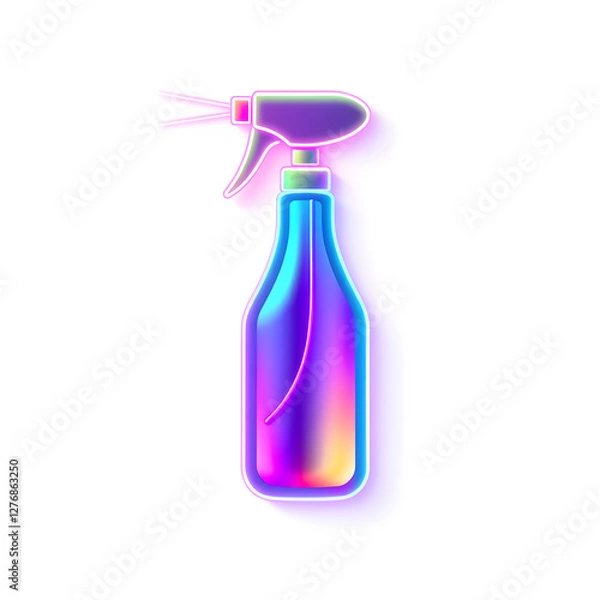 Obraz Spray bottle holographic 3D icon. neon symbol vector illustration isolated on white background. Generative AI