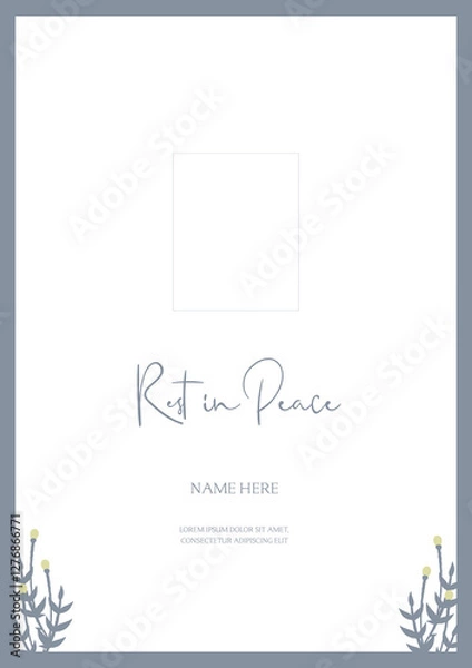 Obraz Obituary funeral flyer background layout card for print social post in simple floral illustration style