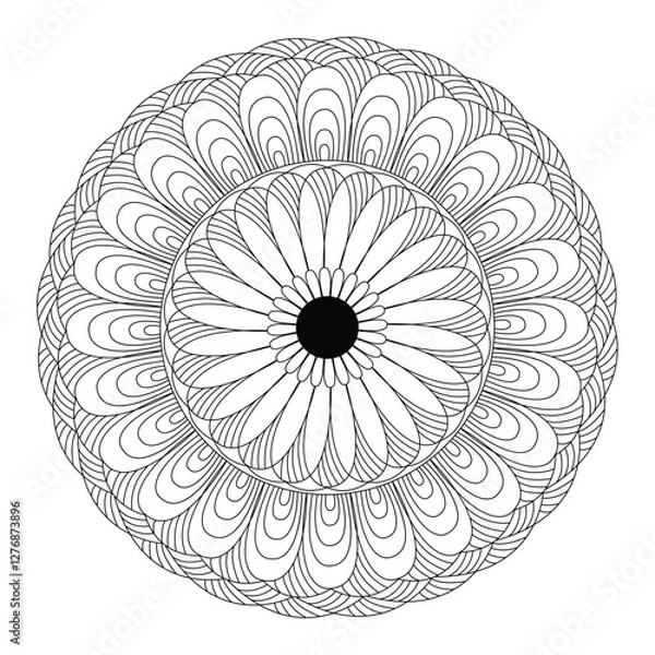 Fototapeta Abstract spiral minimalist mandala in black and white for your medium content books.