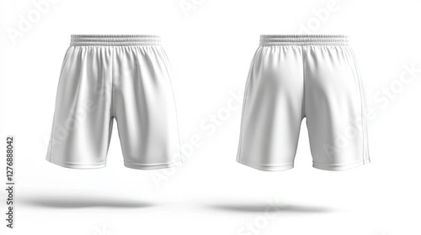 Fototapeta Sport shorts ,white color, front and back view isolated on white.